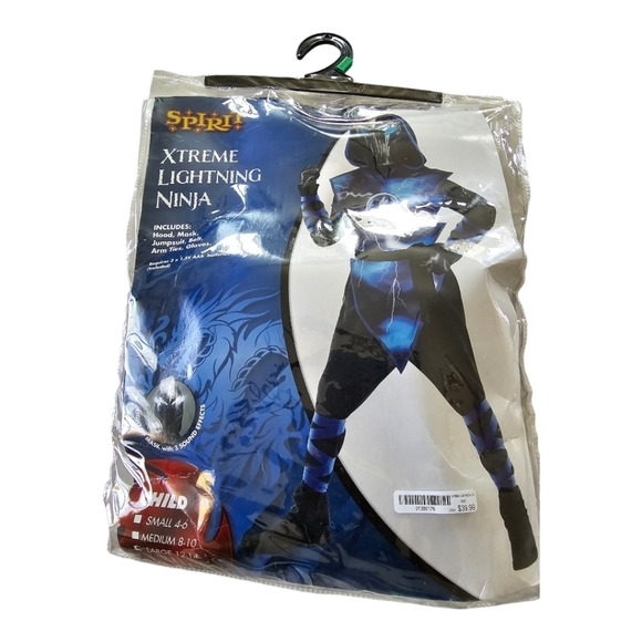 Spirit Halloween Ninja Costume Boys Blue Sz L 8-10 Full Set Jumpsuit Hood Mask - Picture 1 of 9